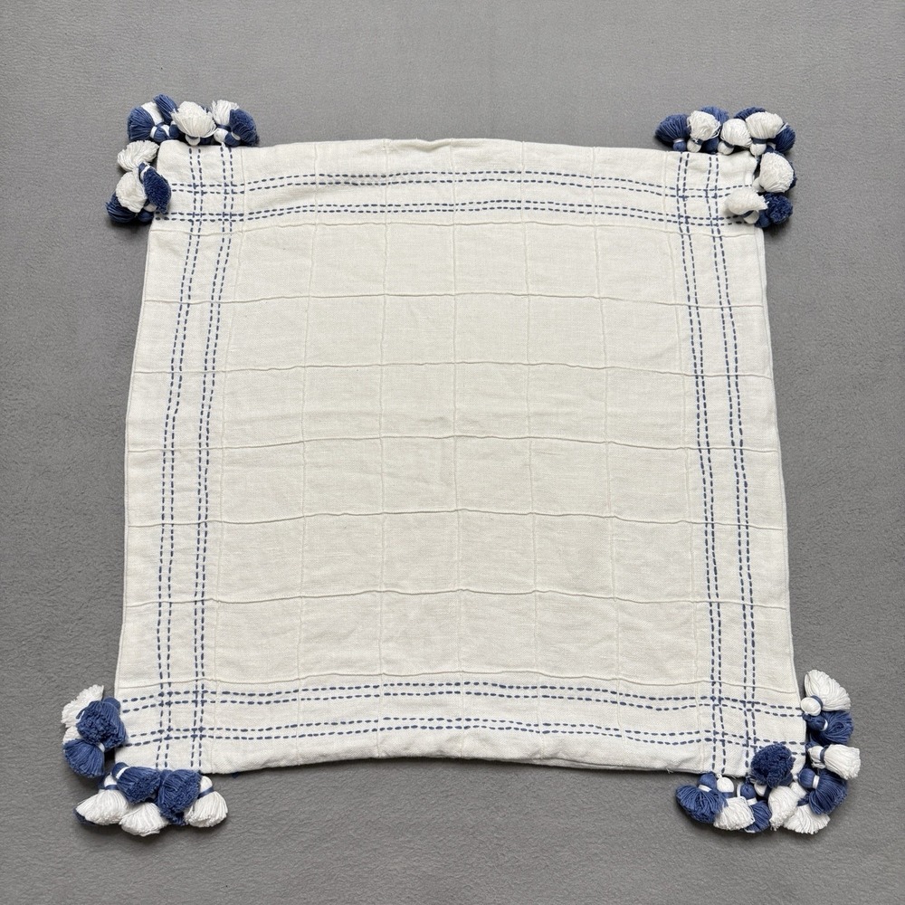 Serena Lily Throw Pillow Cover Blue White Tarifa Linen Tassel Coastal 24"x24"